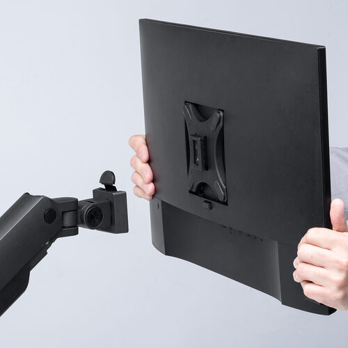 モニターアーム（デュアル・2画面・薄型クランプ・32インチ対応・ガススプリング式・耐荷重1～15kg・ブラック）