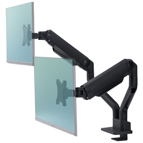 モニターアーム（デュアル・2画面・薄型クランプ・32インチ対応・ガススプリング式・耐荷重1～15kg・ブラック）