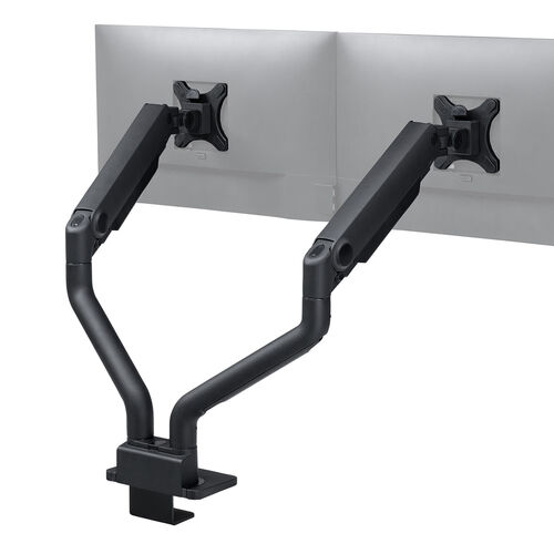 モニターアーム（デュアル・2画面・薄型クランプ・32インチ対応・ガススプリング式・耐荷重1～15kg・ブラック）