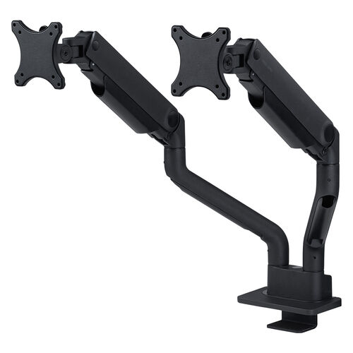 モニターアーム（デュアル・2画面・薄型クランプ・32インチ対応・ガススプリング式・耐荷重1～15kg・ブラック）