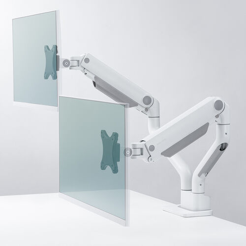 モニターアーム（デュアル・2画面・薄型クランプ・32インチ対応・ガススプリング式・耐荷重1～15kg・ホワイト）