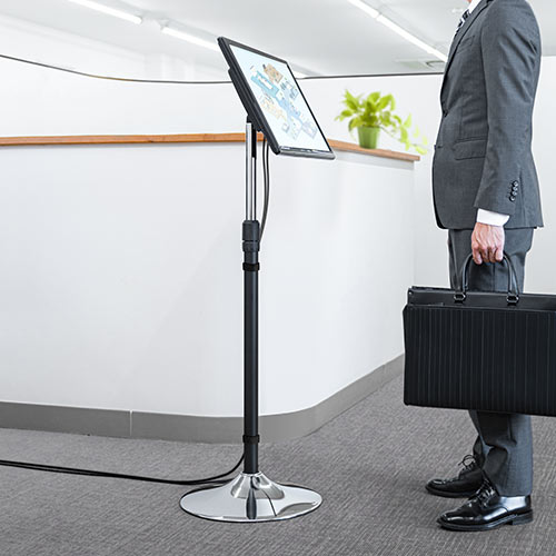 モニタースタンド（床置き・高さ角度調整・小型・サイネージ・27インチ対応・VESA対応・耐荷重15kg）