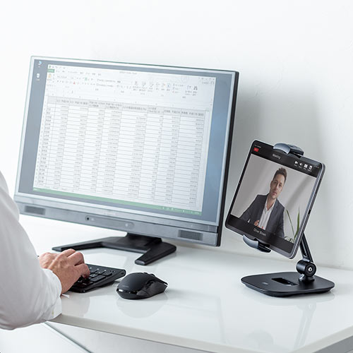 タブレットアームスタンド（6～13インチ対応・角度調整・回転可能・レジスタンド・ブラック）