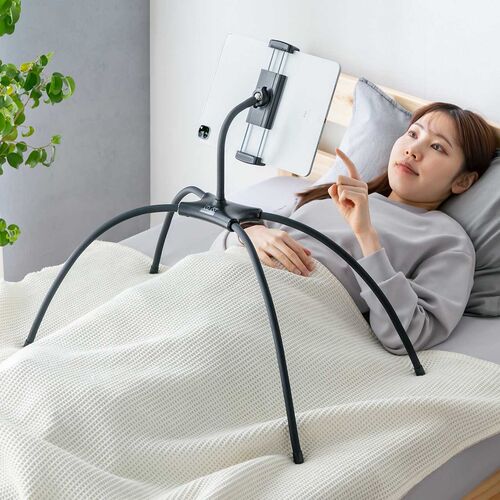 タブレットスタンド（寝ながら・タブレットアーム・フレキシブル・4本脚・iPhone・iPad・タブレット対応・動画視聴・ブラック）