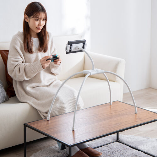 タブレットスタンド（寝ながら・タブレットアーム・フレキシブル・4本脚・iPhone・iPad・タブレット対応・動画視聴・ホワイト）