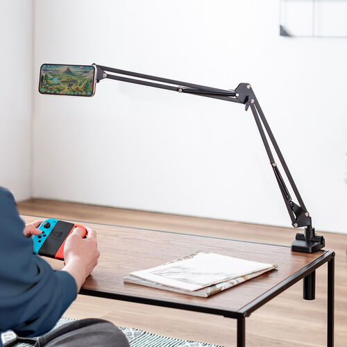 iPhone マグネット取付対応アームスタンド（寝ながら・アーム・クランプ固定式・3関節・ベッドサイド取付可能・360度回転）