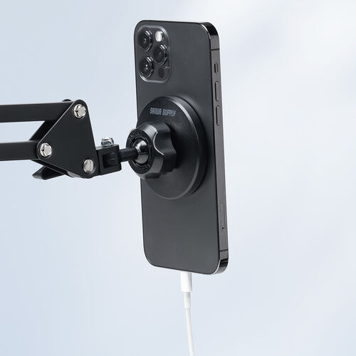 iPhone マグネット取付対応アームスタンド（寝ながら・アーム・クランプ固定式・3関節・ベッドサイド取付可能・360度回転）