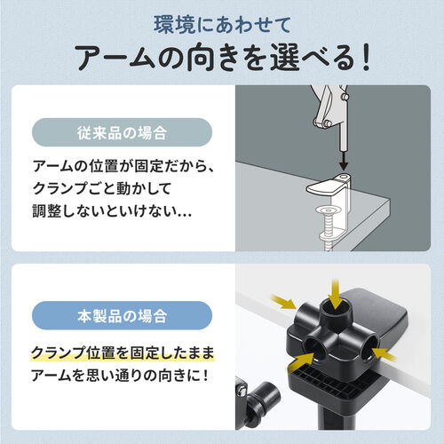 iPhone マグネット取付対応アームスタンド（寝ながら・アーム・クランプ固定式・3関節・ベッドサイド取付可能・360度回転）