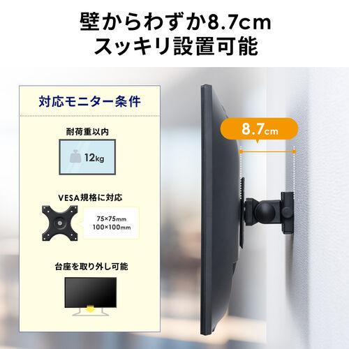 ホワイト モニターアーム 取り付け金具付き モニターアーム（壁掛け金具・34インチ・1関節・液晶モニター