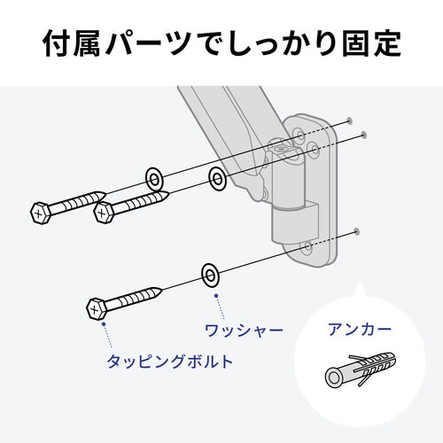 モニターアーム（壁設置・ガス圧式・32インチ対応・上下・左右調整・2関節・ブラック）LAW008