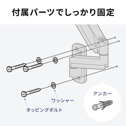 モニターアーム（壁設置・ガス圧式・32インチ対応・上下・左右調整・3関節・ブラック）