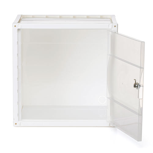 セキュリティーボックス（樹脂製・プラスチックロッカー・鍵付き・棚板付属・配線可能・軽量・縦横連結・スタッキング・工具不要・ホワイト）