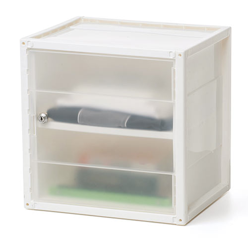 セキュリティーボックス（樹脂製・プラスチックロッカー・鍵付き・棚板付属・配線可能・軽量・縦横連結・スタッキング・工具不要・ホワイト）