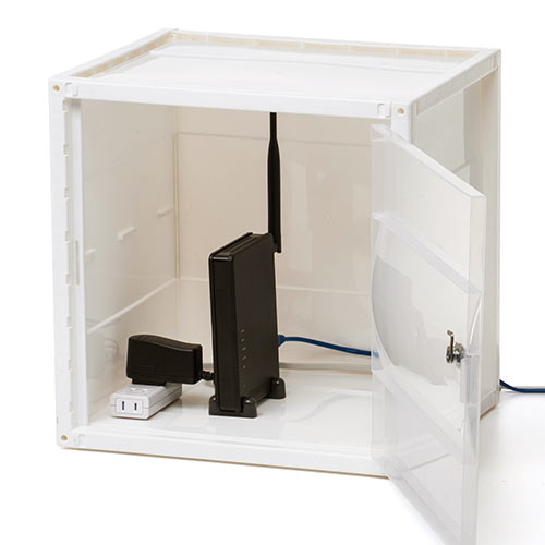 セキュリティーボックス（樹脂製・プラスチックロッカー・鍵付き・棚板付属・配線可能・軽量・縦横連結・スタッキング・工具不要・ホワイト）