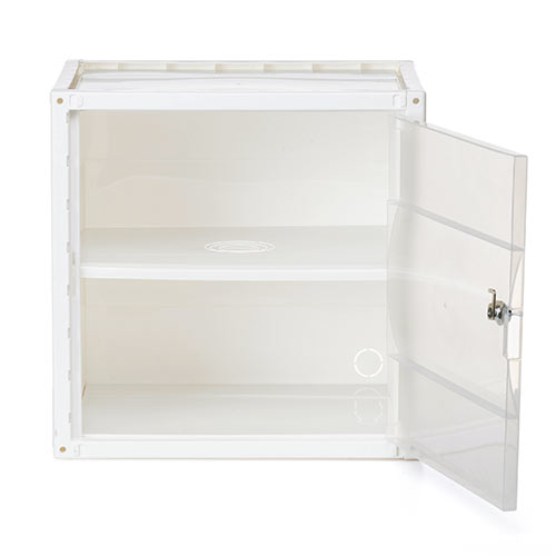 セキュリティーボックス（樹脂製・プラスチックロッカー・鍵付き・棚板付属・配線可能・軽量・縦横連結・スタッキング・工具不要・ホワイト）