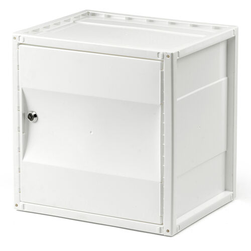 プラスチックロッカー（樹脂製セキュリティボックス・不透明タイプ・鍵付き・ホワイト・棚板付属・配線可能・軽量・縦横連結・スタッキング・工具不要・簡単組立）