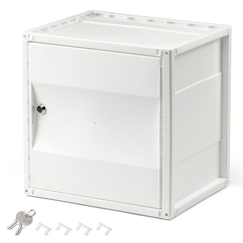 プラスチックロッカー（樹脂製セキュリティボックス・不透明タイプ・鍵付き・ホワイト・棚板付属・配線可能・軽量・縦横連結・スタッキング・工具不要・簡単組立）