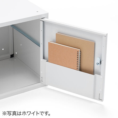 セキュリティボックス（小型・スチール製・鍵付き・ブラック・ロッカー・ブックトレー付き・スタッキング可能・簡単組立・A4・書類・セキュリティワイヤー）