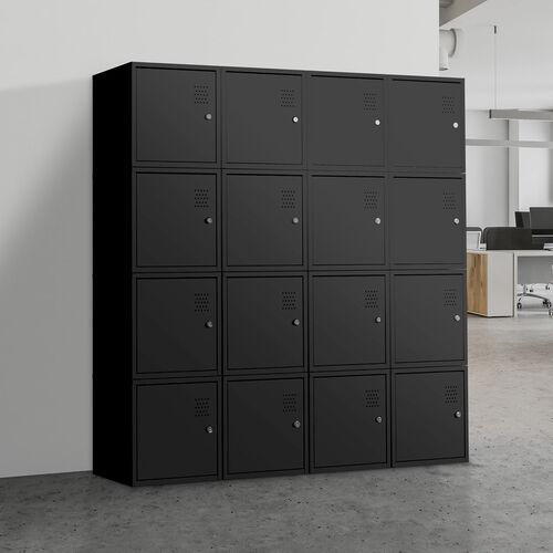 セキュリティボックス（小型・スチール製・鍵付き・ブラック・ロッカー・ブックトレー付き・スタッキング可能・簡単組立・A4・書類・セキュリティワイヤー）