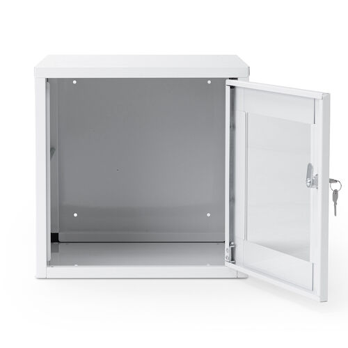 セキュリティボックス（小窓付き・小型・スチール製・鍵付き・スタッキング可能・簡単組立・A4・書類・セキュリティワイヤー）