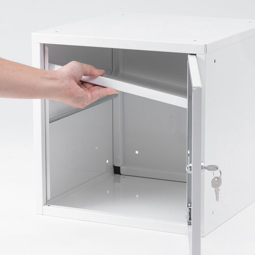 セキュリティボックス（小窓付き・小型・スチール製・鍵付き・スタッキング可能・簡単組立・A4・書類・セキュリティワイヤー）