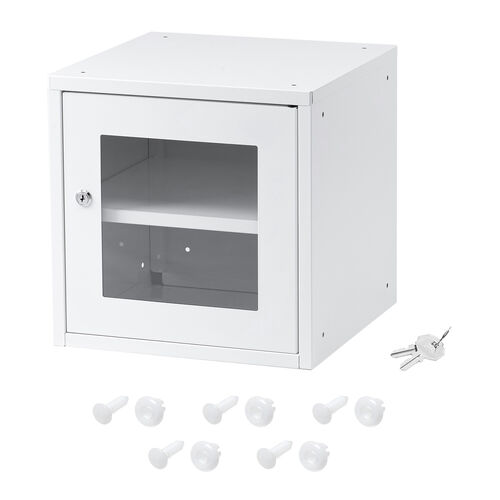 セキュリティボックス（小窓付き・小型・スチール製・鍵付き・スタッキング可能・簡単組立・A4・書類・セキュリティワイヤー）