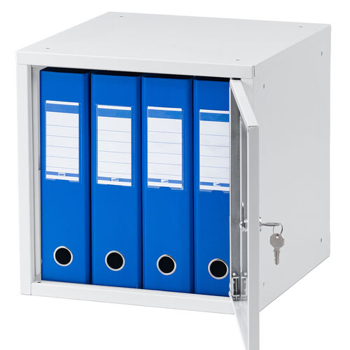 セキュリティボックス（小窓付き・小型・スチール製・鍵付き・スタッキング可能・簡単組立・A4・書類・セキュリティワイヤー）