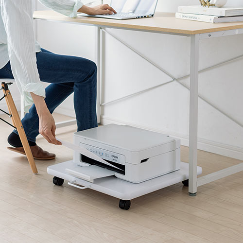 プリンター台（レーザー・インクジェットプリンター・スライド・キャスター・1段・デスク下・足元・白・50cm×50cm）EZ1-LPS007W