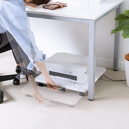 プリンター台（レーザー・インクジェットプリンター・スライド・キャスター・1段・デスク下・足元・白・50cm×50cm）EZ1-LPS007W