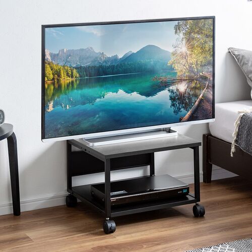 プリンタ台（プリンタラック・ロータイプ・キャスター付き・収納・棚付き・幅52cm×奥行き52cm×高さ35.1cm・木目・ブラック）