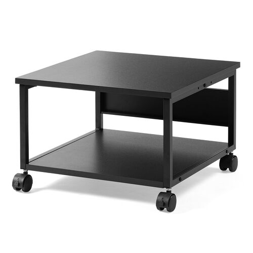 プリンタ台（プリンタラック・ロータイプ・キャスター付き・収納・棚付き・幅52cm×奥行き52cm×高さ35.1cm・木目・ブラック）