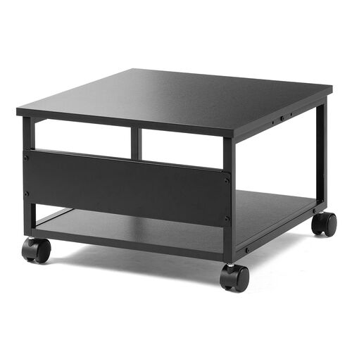 プリンタ台（プリンタラック・ロータイプ・キャスター付き・収納・棚付き・幅52cm×奥行き52cm×高さ35.1cm・木目・ブラック）