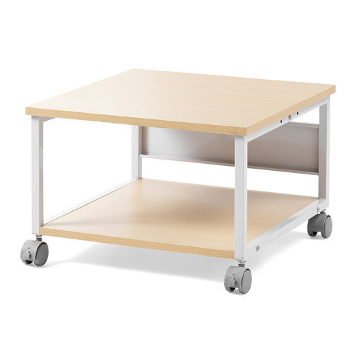 プリンタ台（プリンタラック・ロータイプ・キャスター付き・収納・棚付き・幅52cm×奥行き52cm×高さ35.1cm・木目・ライトブラウン）