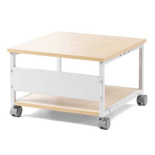 プリンタ台（プリンタラック・ロータイプ・キャスター付き・収納・棚付き・幅52cm×奥行き52cm×高さ35.1cm・木目・ライトブラウン）