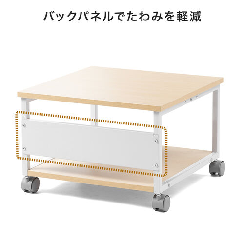 プリンタ台（プリンタラック・ロータイプ・キャスター付き・収納・棚付き・幅52cm×奥行き52cm×高さ35.1cm・木目・ライトブラウン）