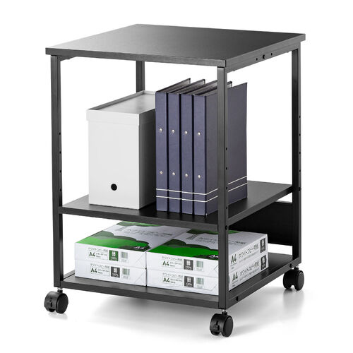 プリンタ台（プリンタラック・ロータイプ・キャスター付き・収納・棚付き・幅52cm×奥行52cm×高さ70cm・ブラック）