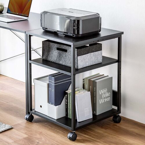 プリンタ台（プリンタラック・ロータイプ・キャスター付き・収納・棚付き・幅52cm×奥行52cm×高さ70cm・ブラック）