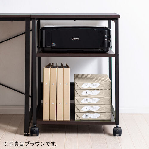 プリンタ台（プリンタラック・ロータイプ・キャスター付き・収納・棚付き・幅52cm×奥行52cm×高さ70cm・ブラック）