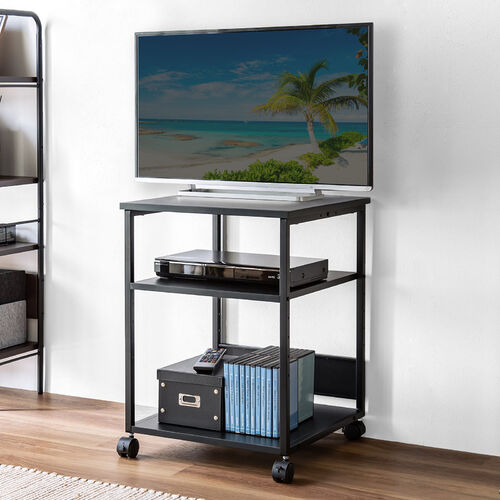 プリンタ台（プリンタラック・ロータイプ・キャスター付き・収納・棚付き・幅52cm×奥行52cm×高さ70cm・ブラック）