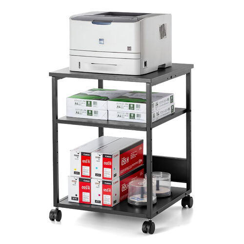 プリンタ台（プリンタラック・ロータイプ・キャスター付き・収納・棚付き・幅52cm×奥行52cm×高さ70cm・ブラック）