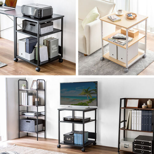 プリンタ台（プリンタラック・ロータイプ・キャスター付き・収納・棚付き・幅52cm×奥行52cm×高さ70cm・ブラック）