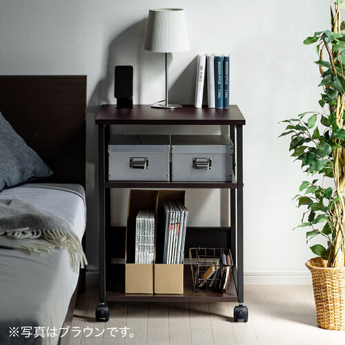 プリンタ台（プリンタラック・ロータイプ・キャスター付き・収納・棚付き・幅52cm×奥行52cm×高さ70cm・木目・ライトブラウン）