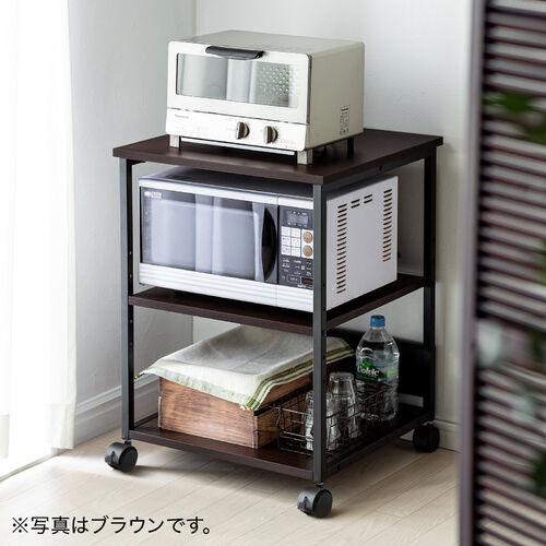 プリンタ台（プリンタラック・ロータイプ・キャスター付き・収納・棚付き・幅52cm×奥行52cm×高さ70cm・木目・ライトブラウン）