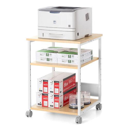 プリンタ台（プリンタラック・ロータイプ・キャスター付き・収納・棚付き・幅52cm×奥行52cm×高さ70cm・木目・ライトブラウン）