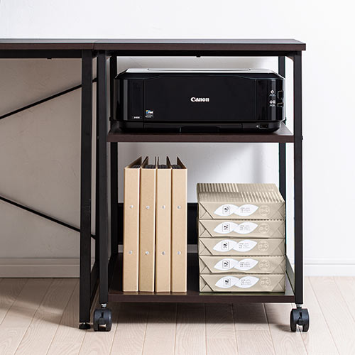 【アウトレット･訳あり・セール】プリンター台（木目調・プリンターラック・レーザープリンター・インクジェットプリンター対応・キャスター付き・3段・ブラウン）