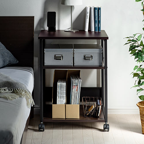 【アウトレット･訳あり・セール】プリンター台（木目調・プリンターラック・レーザープリンター・インクジェットプリンター対応・キャスター付き・3段・ブラウン）