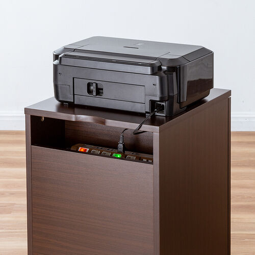 プリンタースタンド（木製・扉付・キャスター・ケーブル配線・ルーター収納・ケーブル収納）