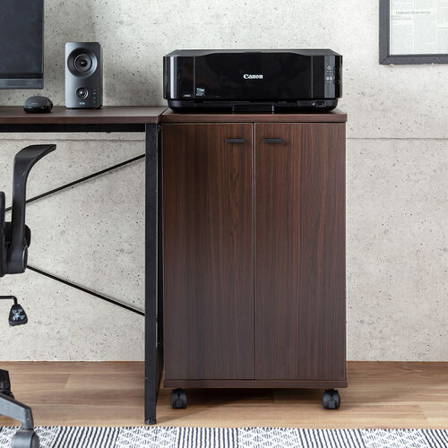 プリンタースタンド（木製・扉付・キャスター・ケーブル配線・ルーター収納・ケーブル収納）
