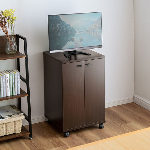 プリンタースタンド（木製・扉付・キャスター・ケーブル配線・ルーター収納・ケーブル収納）