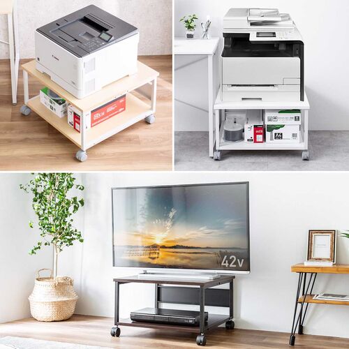 プリンター台（キャスター付き・幅60×奥行60cm・総耐荷重55kg・2段・プリンターカート・ブラック）